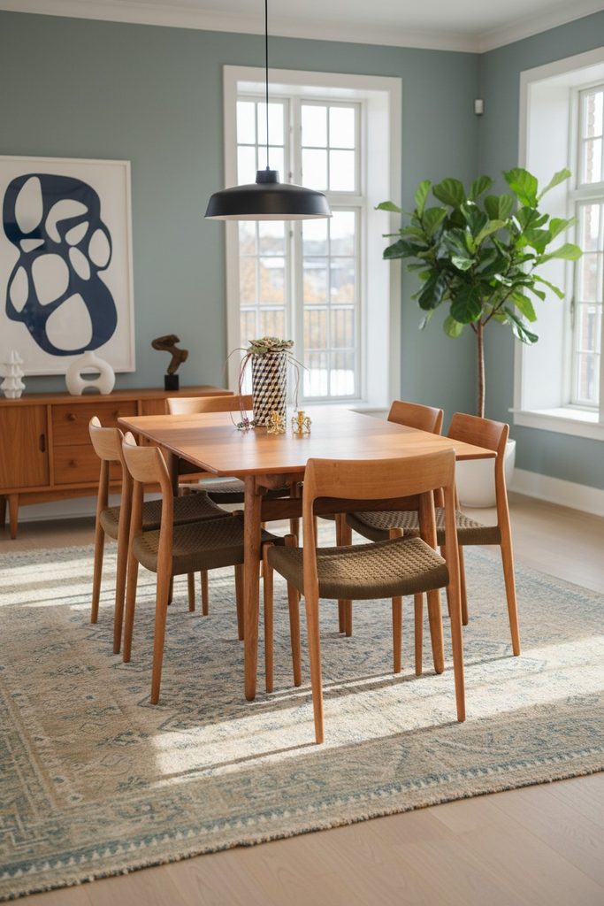 Hans J. Wegner matbord AT 310 i teak & ek för Andreas Tuck. 160x86x73+2×40 cm