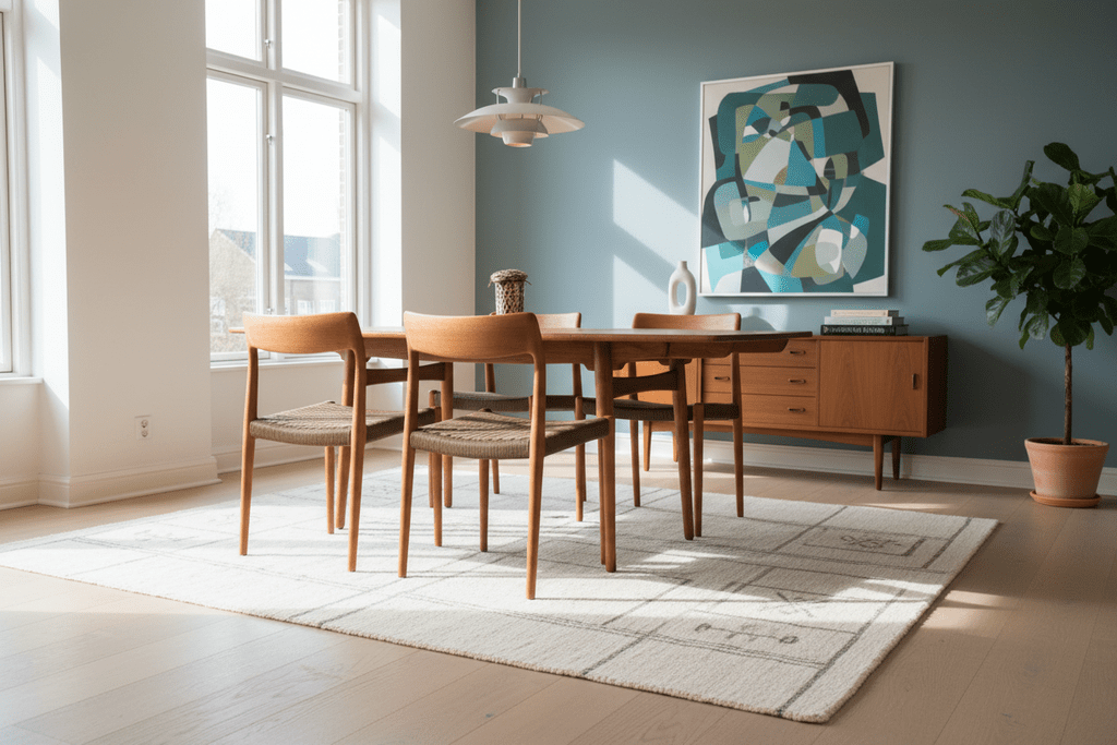 Hans J. Wegner matbord AT 310 i teak & ek för Andreas Tuck. 160x86x73+2×40 cm