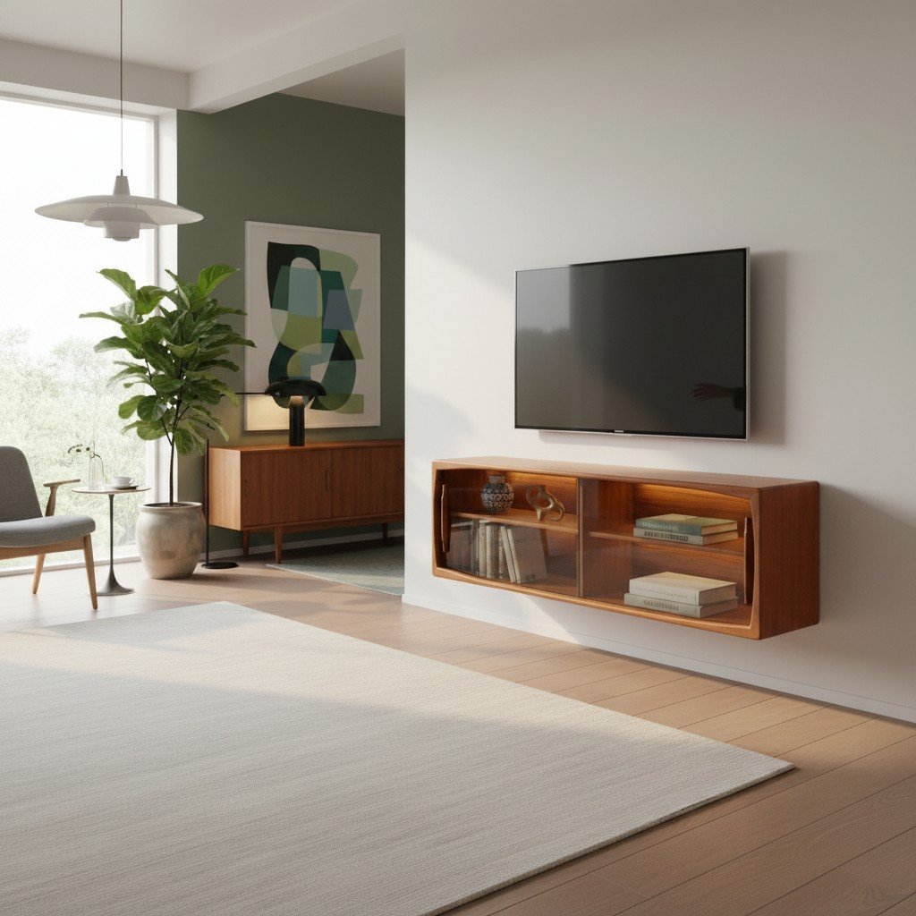 Vitrinskåp/vägghängt sideboard i teak HP Hansen Danmark. 160x32x50 cm