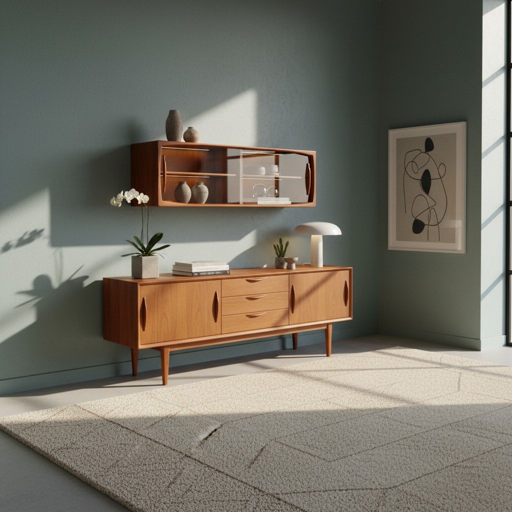 Vitrinskåp/vägghängt sideboard i teak HP Hansen Danmark. 160x32x50 cm