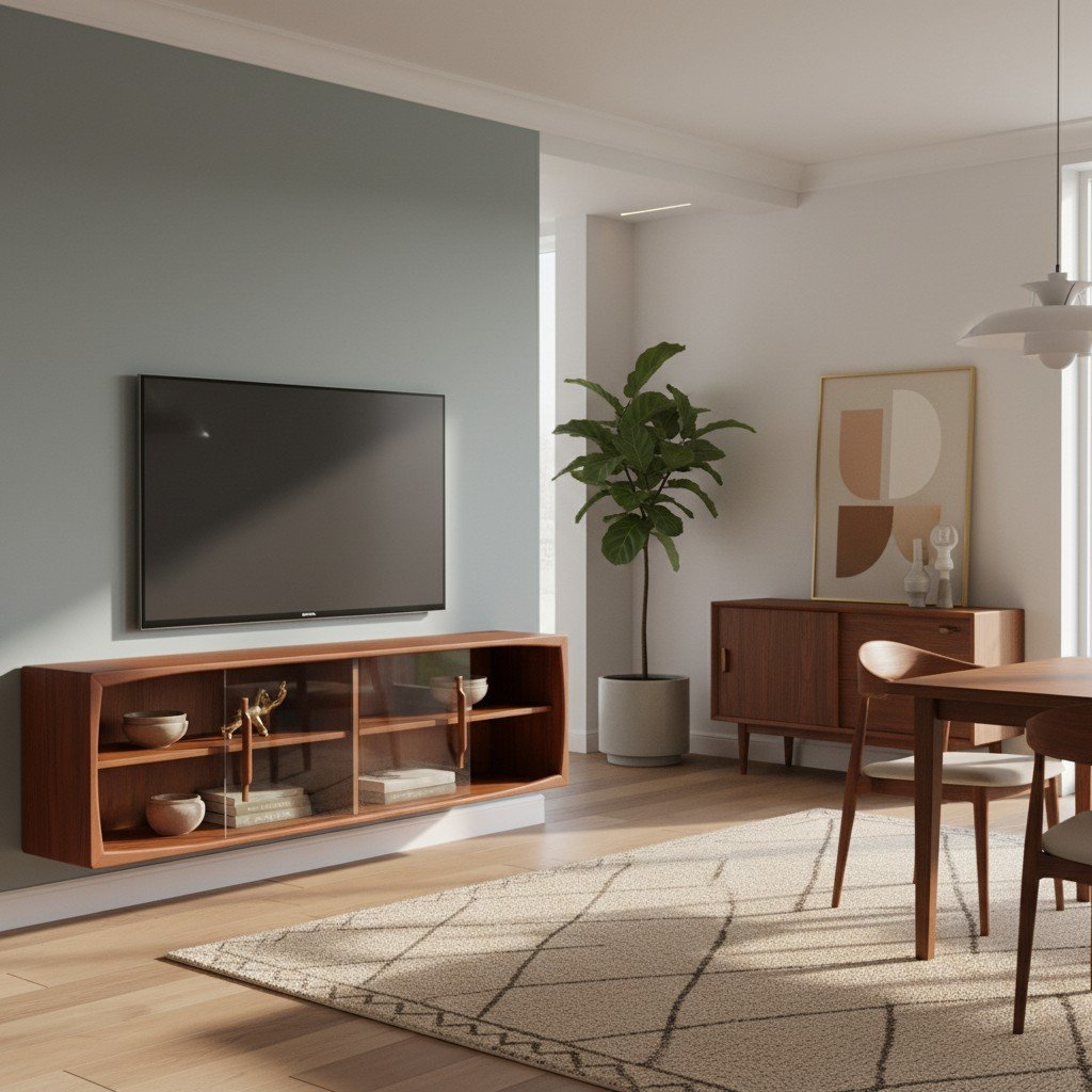 Vitrinskåp/vägghängt sideboard i teak HP Hansen Danmark. 160x32x50 cm