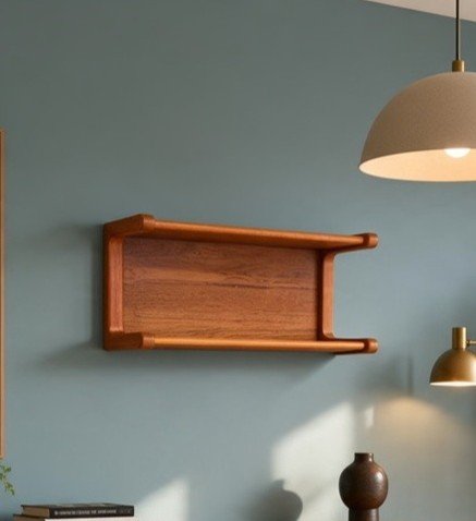 Vägghängd hylla i teak – Dyrlund, Danmark. 68x24x30 cm