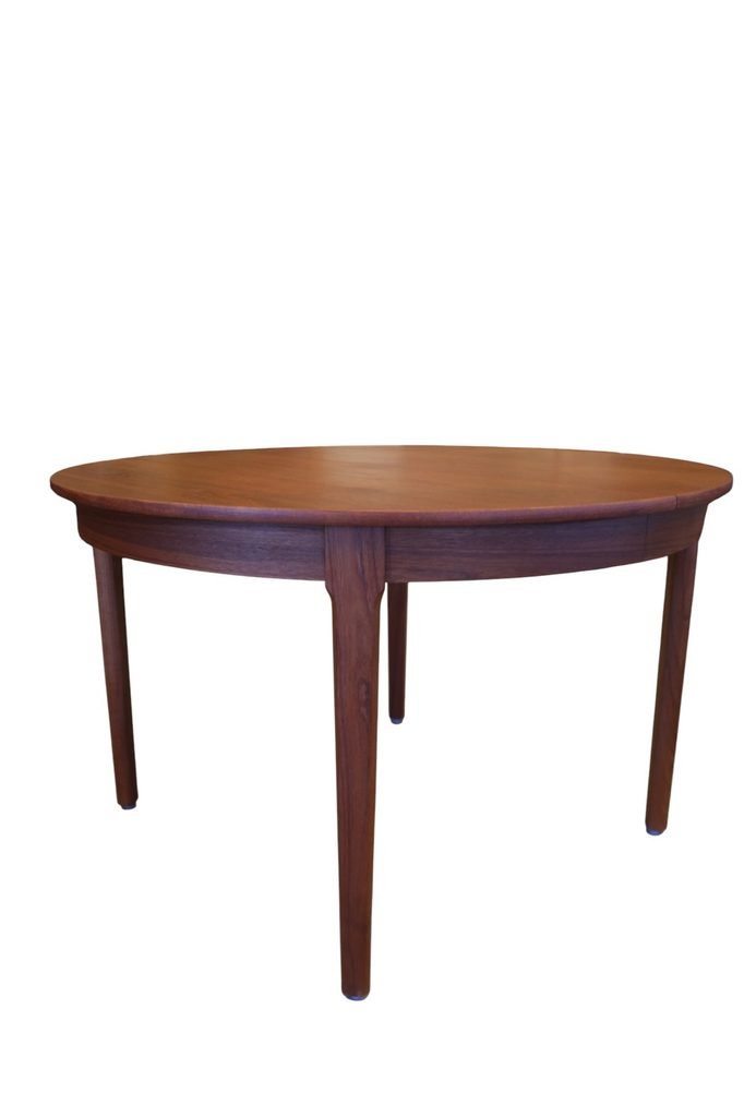 Runt matbord i teak med två iläggsskivor – 123–221 cm ø