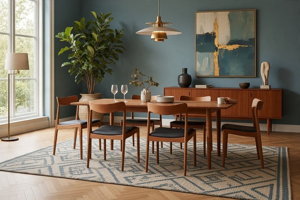 Henning Kjærnulf teakstol i teak med svart skinn. 50 cm bred