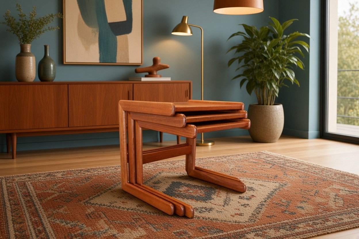 Danskt satsbord i teak med skulpturala C-formade ben