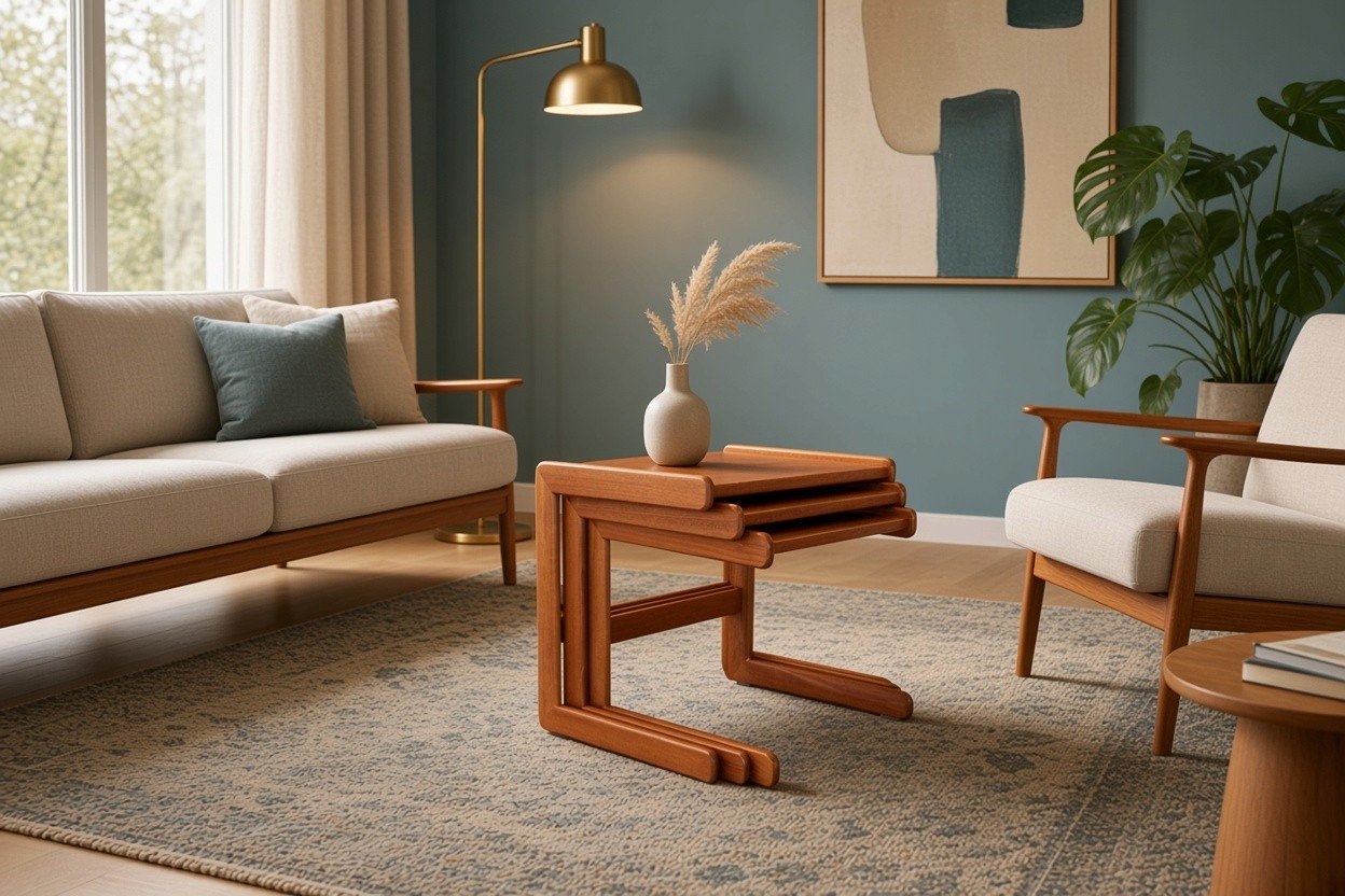 Danskt satsbord i teak med skulpturala C-formade ben