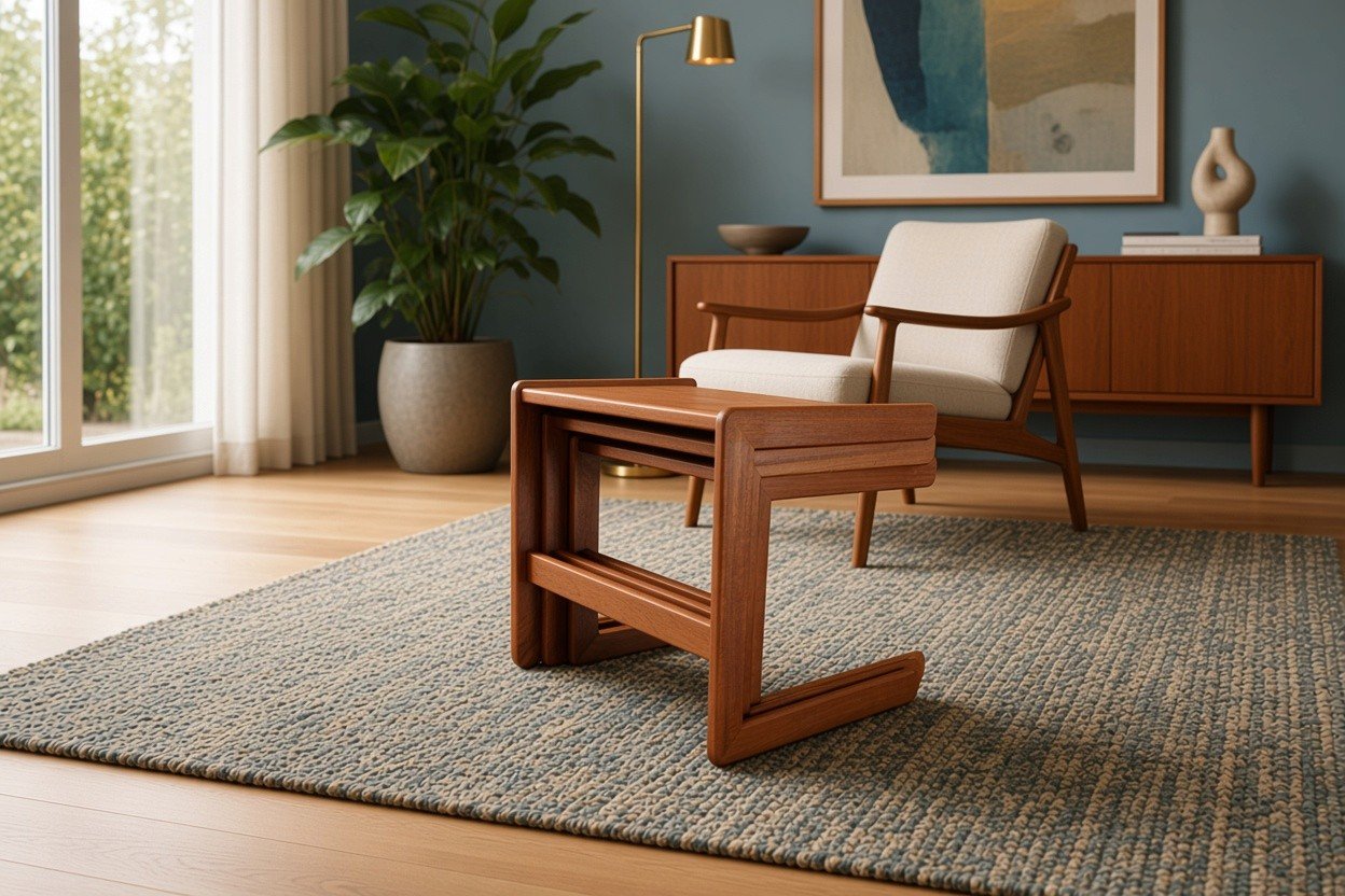 Danskt satsbord i teak med skulpturala C-formade ben