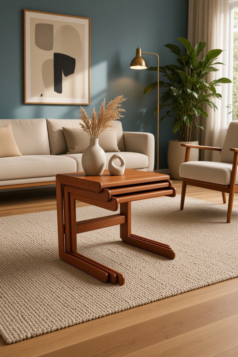Danskt satsbord i teak med skulpturala C-formade ben