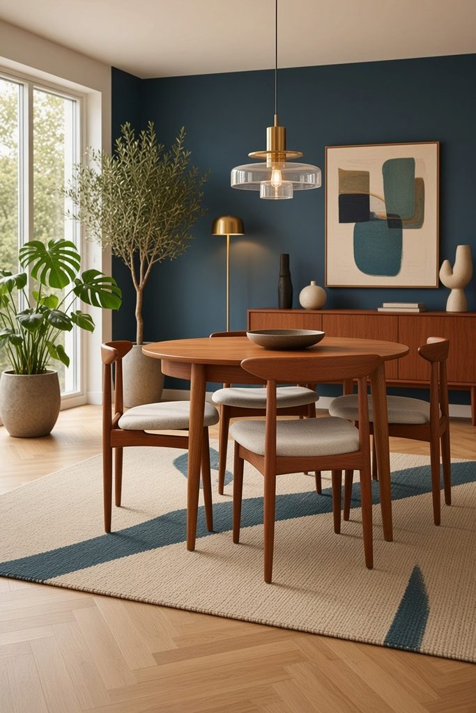 Danskt runt matbord i teak med två iläggsskivor 115 cm ø