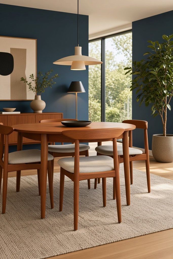 Danskt runt matbord i teak med två iläggsskivor 115 cm ø